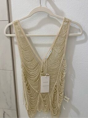 Zara NWT ZW Collection Beaded Top in Ecru size M